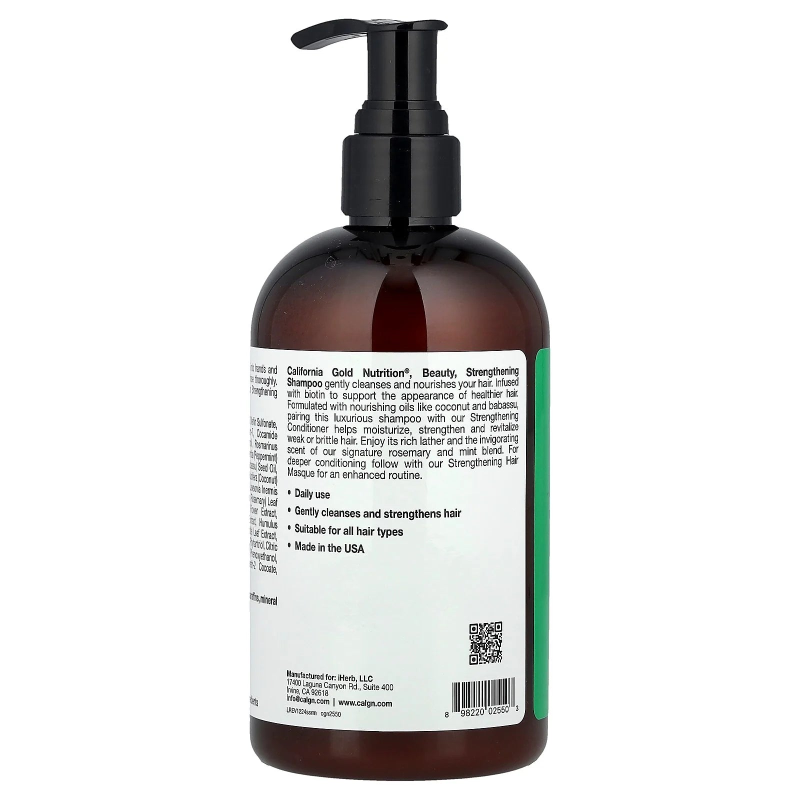 California Gold Nutrition – Strengthening Shampoo, Biotin, Rosemary Mint – 355 ml
